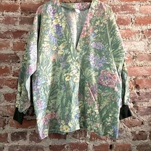Vintage Tafford Green Garden Floral Scrub Top Jacket